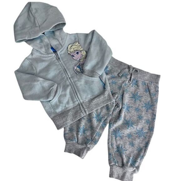 Disney Frozen Elsa Zip Up Hooded Sweatshirt & Sweatpants Size 12 Months - Picture 1 of 8